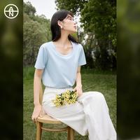 DUIBAI 夏装纯色凉爽舒适小U领女式短袖T恤