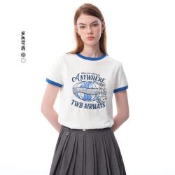 TEENIE WEENIE 小熊女装T恤春夏简约休闲活力美式学院撞色圆领短袖