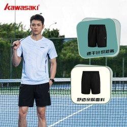 KAWASAKI 羽毛球服男款速干透气运动训练服大赛服短袖T恤套装