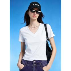 DKNY 夏季短款V领短袖T恤女修身显瘦质感商务运动上衣女