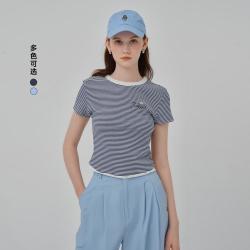 TEENIE WEENIE 小熊女装T恤夏季舒适休闲华夫格田园风时尚条纹上衣