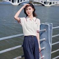 香影 女士学院风短袖POLO衫 薄款针织T恤