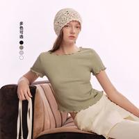 TEENIE WEENIE 小熊女装圆领T恤夏简约休闲清新甜美皱布荷叶边短袖