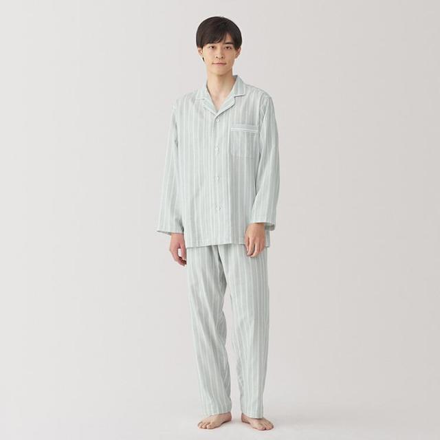 無印良品 MUJI 男式无侧缝双层纱织睡衣长袖家居服