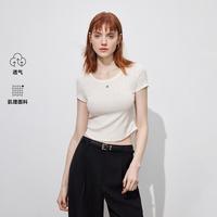 ONLY 26夏季领口金属标修身正肩圆领短款T恤女可外穿