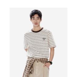 TEENIE WEENIE 小熊男装时尚撞色条纹水洗印花透气短袖T恤2026夏季男式T恤