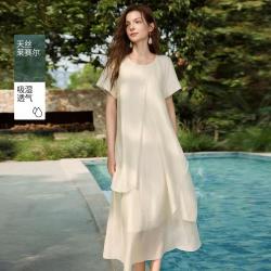 ELLE 天丝舒适不规则连衣裙2026年夏季新款法式慵懒风轻薄A字裙