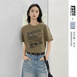 DUIBAI 凉感抑菌T恤女2026夏装艺术印花短袖上衣
