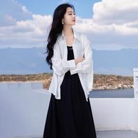 香影 夏装衬衫衬衣外套女长袖翻领上衣