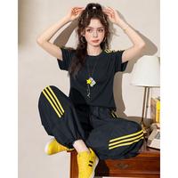 Et Boite 韩版运动休闲时尚两件套2026夏季新款短袖T恤阔腿裤子套装女