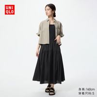 优衣库 休闲抽褶裙女装/半身裙裙子487995  黑色