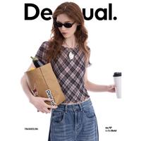 Desigual 西班牙多彩风格 女式弹力格纹印花压皱短袖T恤