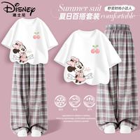 迪士尼 童装时尚儿童套装2026夏季新款女童格子阔腿长裤洋气韩版女孩裤子