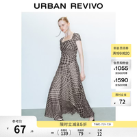 UR UR2026夏季新款女装潮流格纹抽褶不规则下摆罩衫衬衫UWJ260029 冷灰格子 S