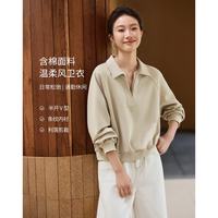 尚静 2026秋季新款卫衣女棉质V领POLO衫休闲气质短款宽松百搭上衣