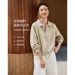 尚静 2026秋季新款卫衣女棉质V领POLO衫休闲气质短款宽松百搭上衣