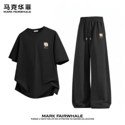 马克华菲 夏季休闲两件套纯棉透气短袖冰丝高弹长裤