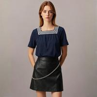 ZARA 女士减龄学院风宽松撞色条纹纯棉短袖通勤百搭衬衫