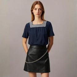 ZARA 女士减龄学院风宽松撞色条纹纯棉短袖通勤百搭衬衫