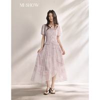谜秀 夏季新品方领泡泡袖不规则蛋糕裙 紫色 S 10217511270850