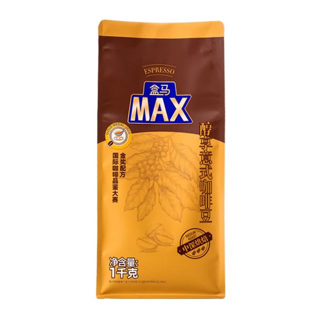 今日必买、PLUS会员：盒马MAX 醇享意式咖啡豆 (中深度烘焙) 1kg 26年6月及以后产