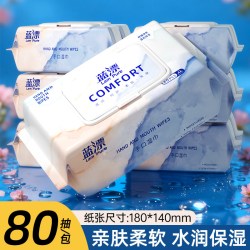 蓝漂 80抽湿巾纸家用装加大加厚实惠装擦手擦脸成人儿童手口湿纸巾