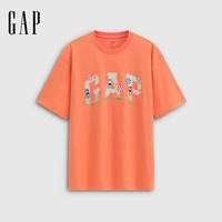 Gap 新款纯棉logo印花沙滩圆领短袖T恤 橙色