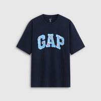 Gap 新款纯棉logo印花沙滩圆领短袖T恤 海军蓝