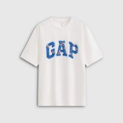 Gap 新款纯棉logo印花沙滩圆领短袖T恤 白色