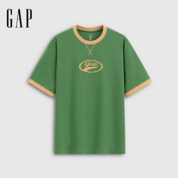 Gap 纯棉logo字母宽松短袖T恤 墨绿色