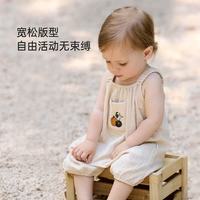 Babylove 婴幼儿连体衣夏季薄款纯棉透气纱布无袖吊带哈衣爬服可爱 青玉绿 66cm