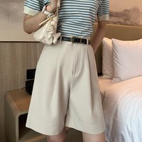 Lulu Peach 露露蜜桃 西装短裤女夏薄款宽松直筒A字五分中裤 卡其色