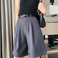 Lulu Peach 露露蜜桃 西装短裤女夏薄款宽松直筒五分裤 卡其色