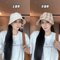 赫卡维 韩版双面戴格纹鸭舌帽