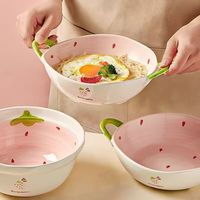 CERAMICS 陶瓷双耳汤碗可爱少女心大号汤盆网红餐具 草莓9.25寸双耳异形碗