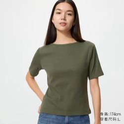 罗纹船领T恤/五分袖优衣库女装483467