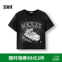 森马 迪士尼合作系列短袖T恤女夏季短款印花做旧复古街头炸街上衣