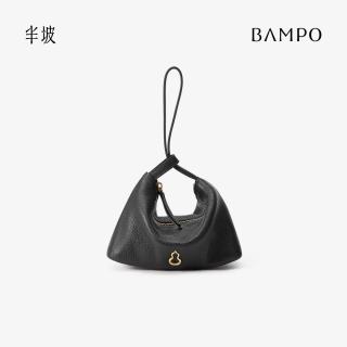 半坡饰族 头层牛皮小福袋手挽包 墨碳黑 女士手机包