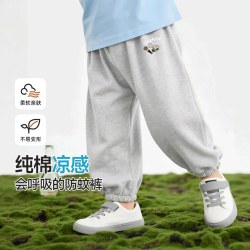 迷你木木屋 木木屋夏季薄款男童纯棉A类休闲裤儿童裤子中大童运动长裤子