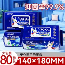 蓝漂 99.9%抑菌湿巾80抽家用清洁宝宝幼儿童安心擦手家庭装湿纸巾