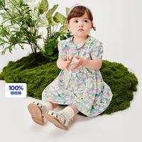 迷你巴拉 巴拉纯棉连衣裙女童儿童亲肤透气甜美碎花泡泡袖夏季裙子