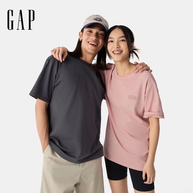 Gap 725619 纯色胶印logo 宽松 男士T恤