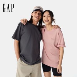 Gap 725619 纯色胶印logo 宽松 男士T恤