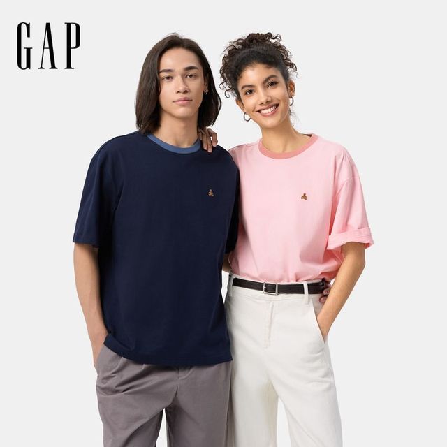 Gap 男女装小熊刺绣撞色圆领短袖T恤 724970
