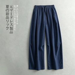 月伊纺 美式复古宽松直筒裤男士莱赛尔天丝亚麻休闲裤夏季老钱风阔腿长裤