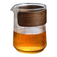唯铭诺 竖纹高硼硅玻璃公道杯 带木套 耐热分茶公杯