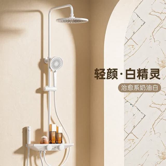 惠达 花洒套装淋浴花洒奶油白大平台带喷枪三档出水模式5512 圆顶喷