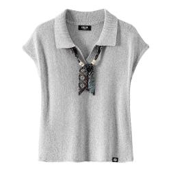I.T FIVE CM 女士POLO衫 老钱风亚麻短袖上衣