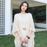 三彩 女士法式镂空针织披肩长款通勤