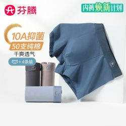 芬腾 10A抑菌中腰平角内裤 灰色/墨兰/灰紫/蓝色 L码 4条装